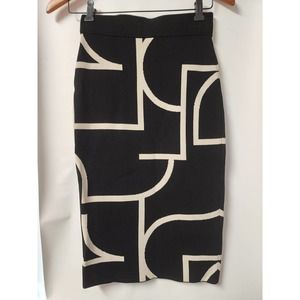 NWT H&M Black Skirt with White Geometric Design and Elastic Waist, Size XS